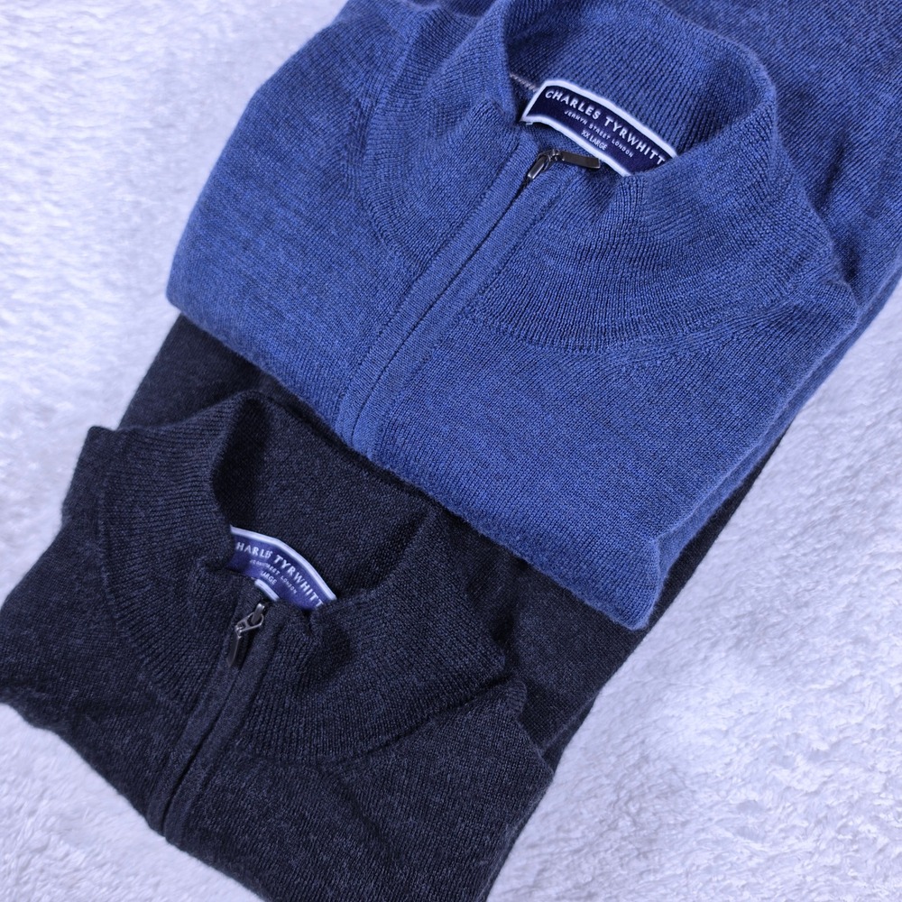2 Pack Charles Tyrwhitt 1/4 Zip Men XXL Wool L/S Pullover 52308742 flaw